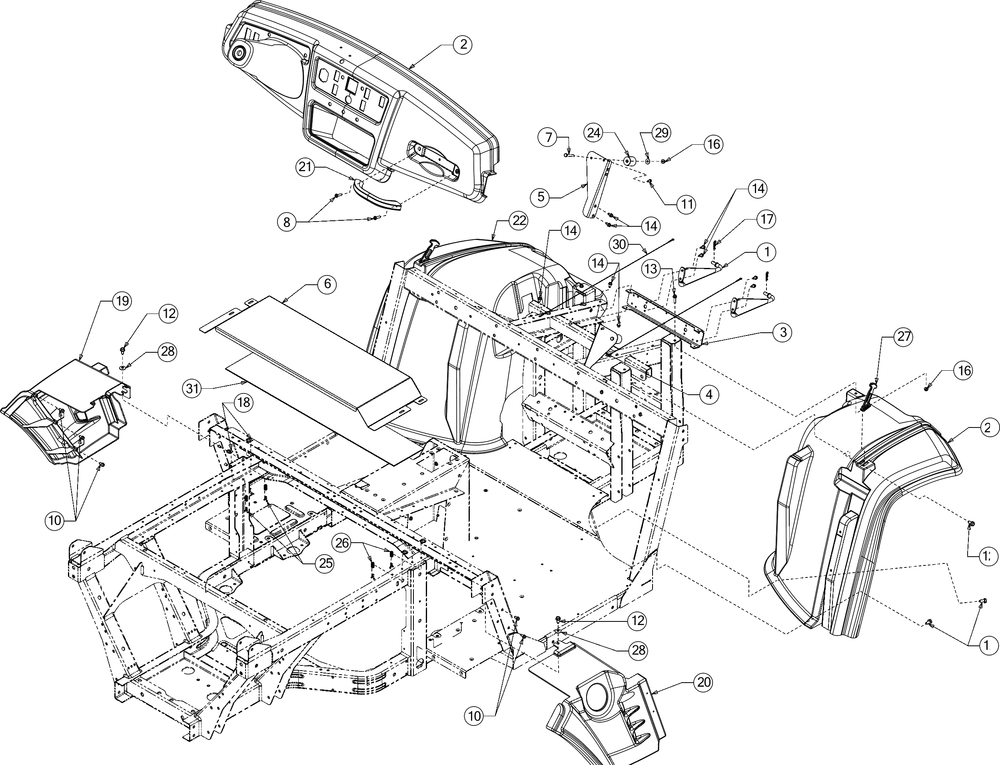 Body Panel Diagram and Parts List for WTCAB747EFI (37AM48FM010)(2016) Cub Cadet Lawn Tractor Accessories